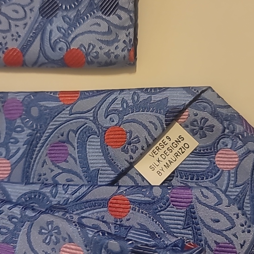 Verses houte couture thick woven silk tie with pocket square - Picture 4 of 4